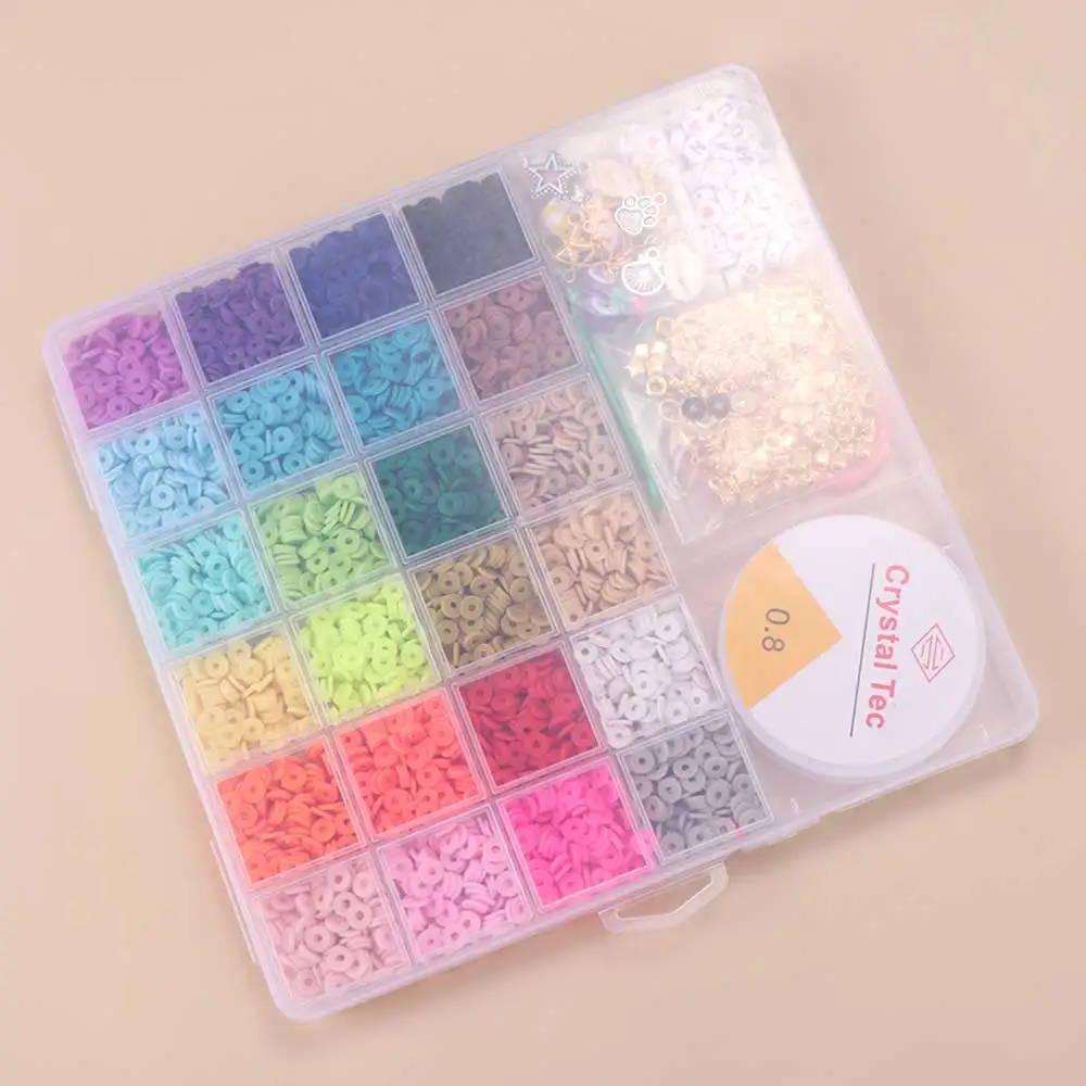 Mit Alphabet-Perlen, Polymer-Ton-Perlen-Set, Ton-Scheiben-Perlen, gemischte Farben, flache runde Abstandshalter-Perlen, Bohemian-Weichkeramik – Detail 4