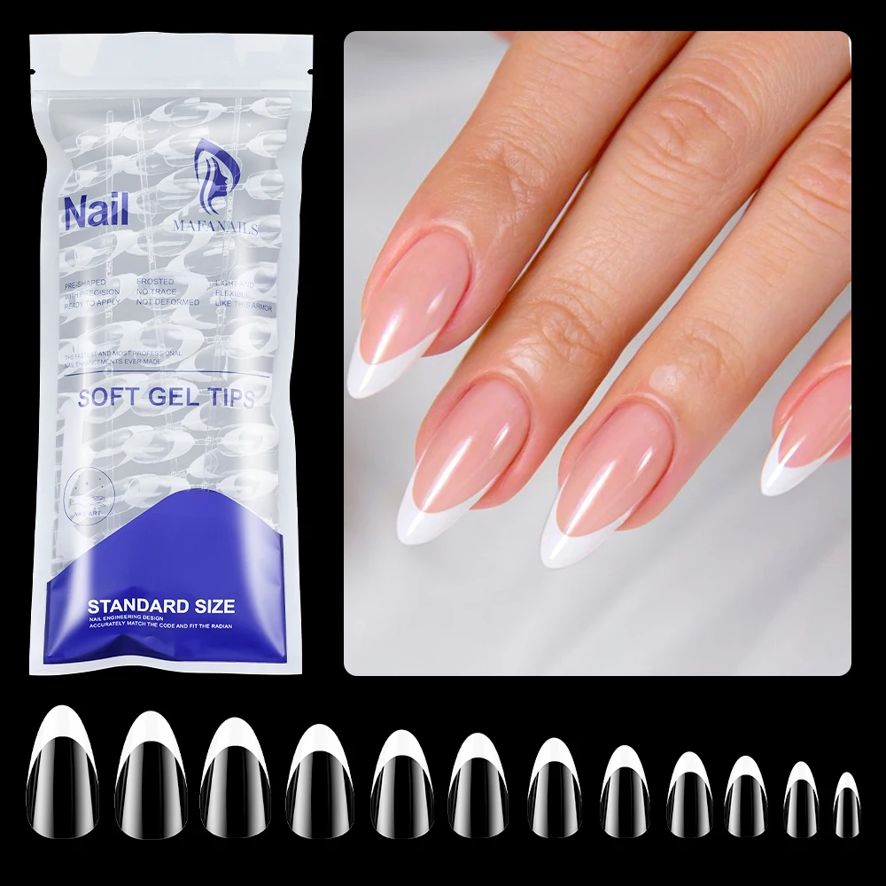 

120pcs/bag Clear-French White Tip False Nails Glossy French Press on nails Wearable Medium-length French Almond False Nails Tips