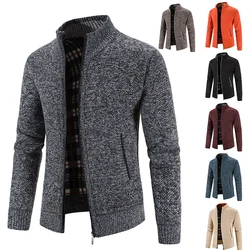 2023 Autumn/Winter New Plush and Thickened Stand Collar Jacket Jacket Half High Neck Knitted Cardigan Sweater for Men