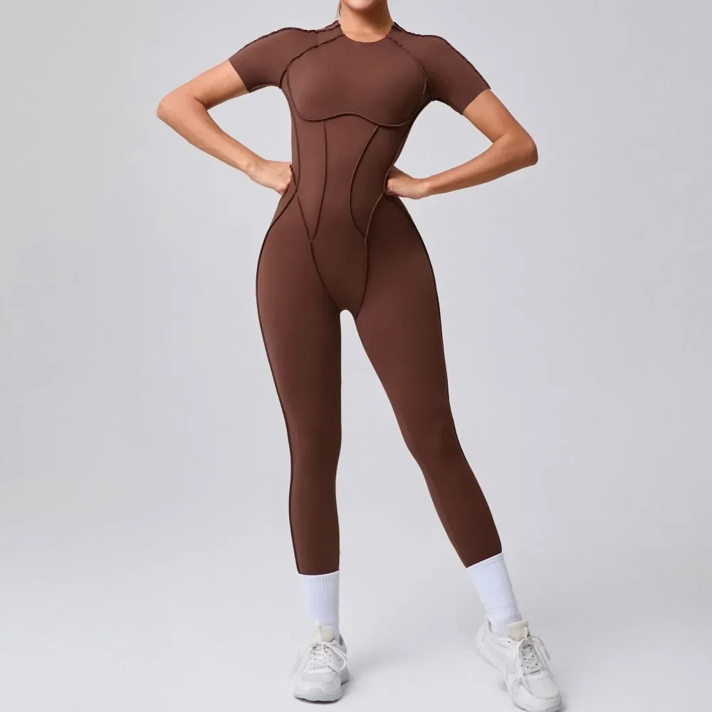 Seamless Breathable Yoga Jumpsuits Pants Sports Fitness Hip-lifting Backless Short-sleeved One-piece Outdoors Gym Yoga Bodysuit