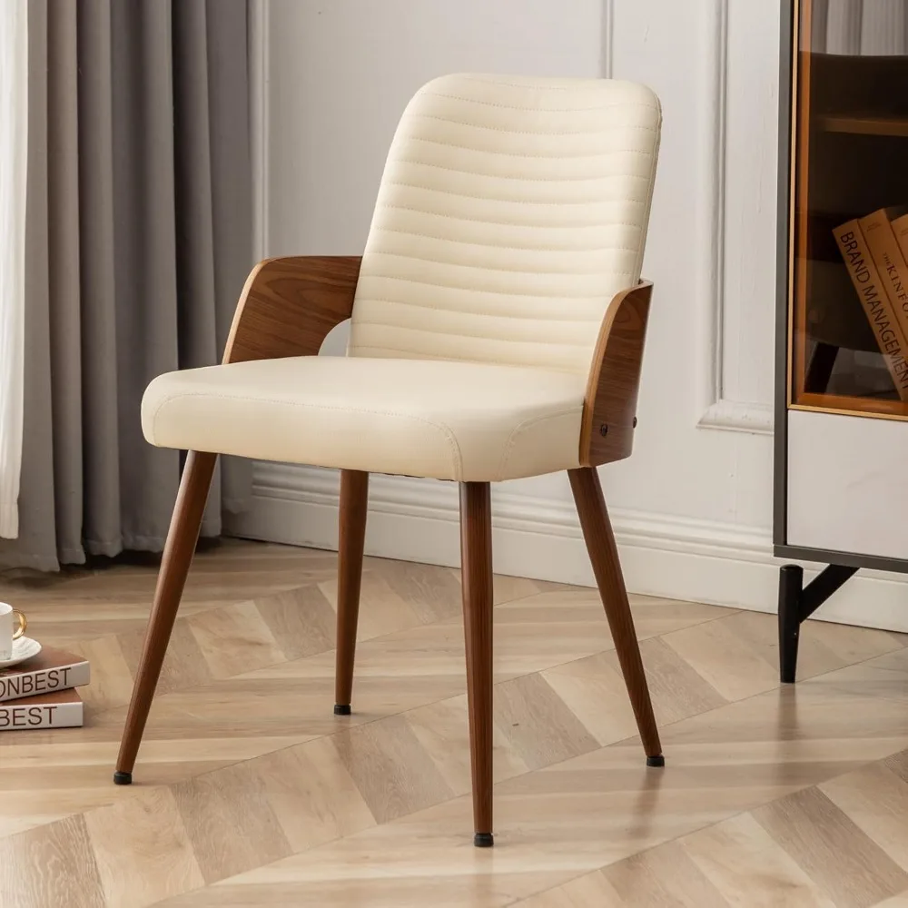 

Dining Room Chairs,Mid Century Modern Kitchen Chair,Upholstered Faux Leather Accent Chairs,Metal Legs Wooden Desk, Customized