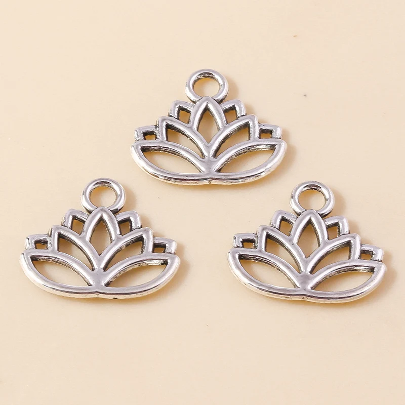 Leslie 30 Stück 16*14mm Legierungsanhänger Metall-Lotusblumen-Charms für DIY-Schmuckherstellung Armband Halskette – Detail 5