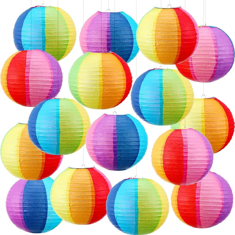10 Stücke 20 cm Regenbogen Blume Runde Chinesische Papierlaternen Geburtstag Hochzeit Dekor Handwerk DIY Festival Laterne Party Supplies Outdoor – Detail 1