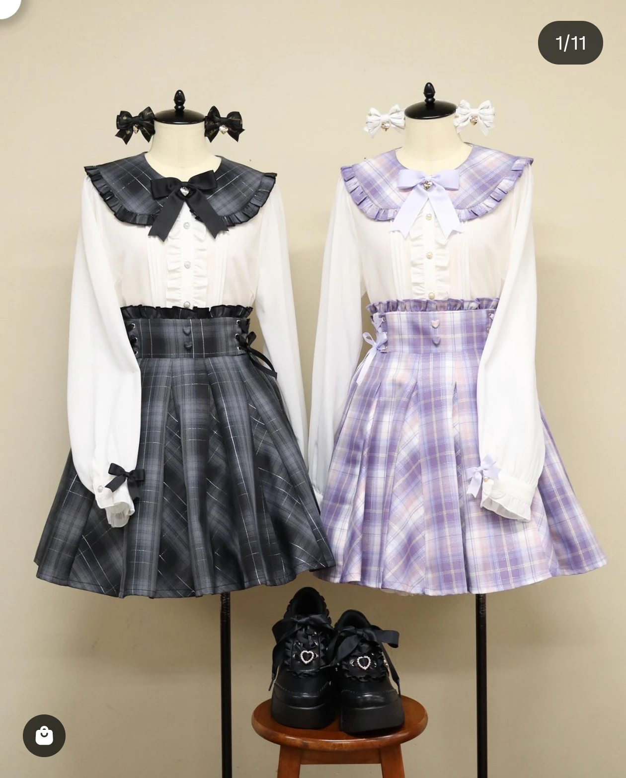 College Style Womens Outfits Japanese Sweet College Style Sweet Bow Tie Long Sleeve Shirt and Plaid Skirt Sold Separately