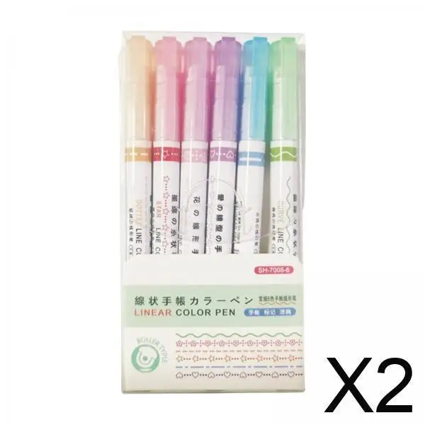2x 6x Highlighters Pen Printing Tip Smooth Writing Quick Dry Assorted Colors Planner Markers