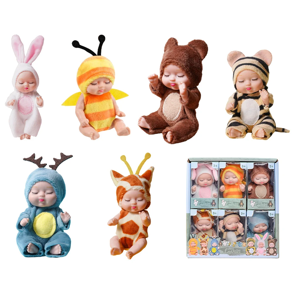 1/6 Pcs 11cm Mini Reborn Baby Doll Lifelike Realistic Baby Doll Toys Movable Joints Miniature Reborn Doll for Kids Birthday Gift