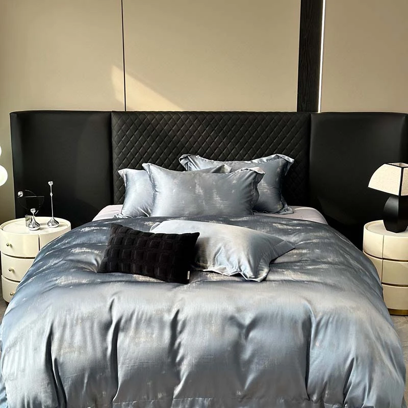 Premium Quality Jacquard Sateen Weave Cotton Silky Bedding Set Double Queen King Duvet Cover Bed Fitted Sheet Pillowcases 4Pcs