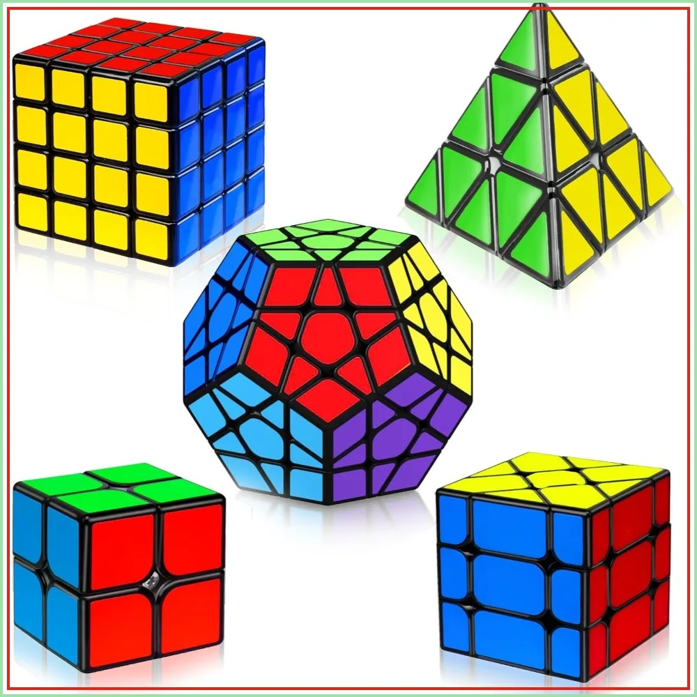 

5 Pack Magic Speed Cube Set 2x2 3x3 4x4 Triangle Megaminx for Kids and Adults