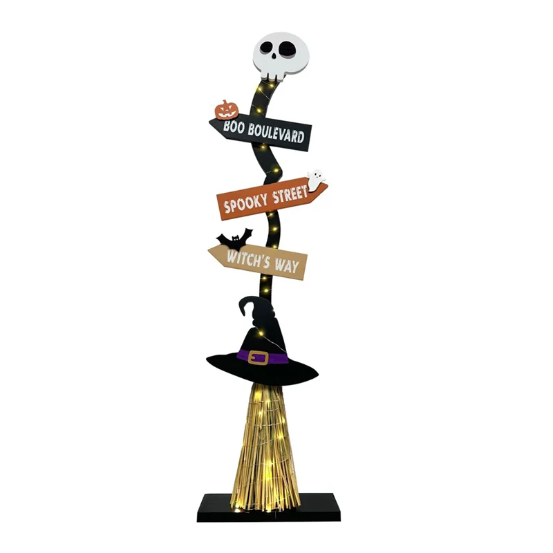 【GIFT】Halloween For Holiday Party Home Outdoor Decoration Spooky Glowing Witch Broom Yard Props Garden Decorative