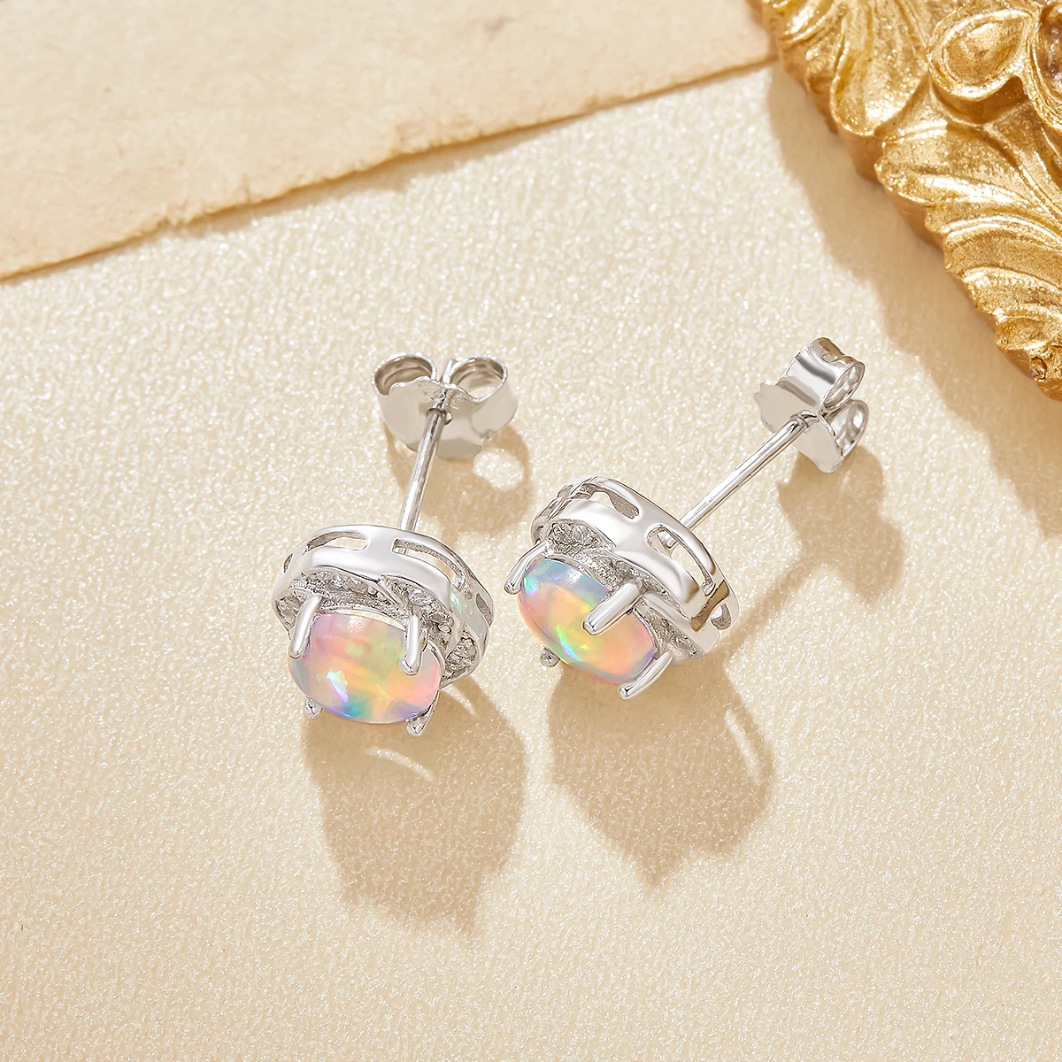 Halo Color Change Round Flower Opal Studs Earrings Simulated Opal October Birthstone Solid 925 Sterling Silver Earrings 6310089