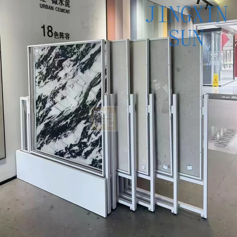 Hot Selling Customized 60x120 Large Slate Sample Display Rack Durable Pull Push Rotating Stand for Tile Display in Showroom
