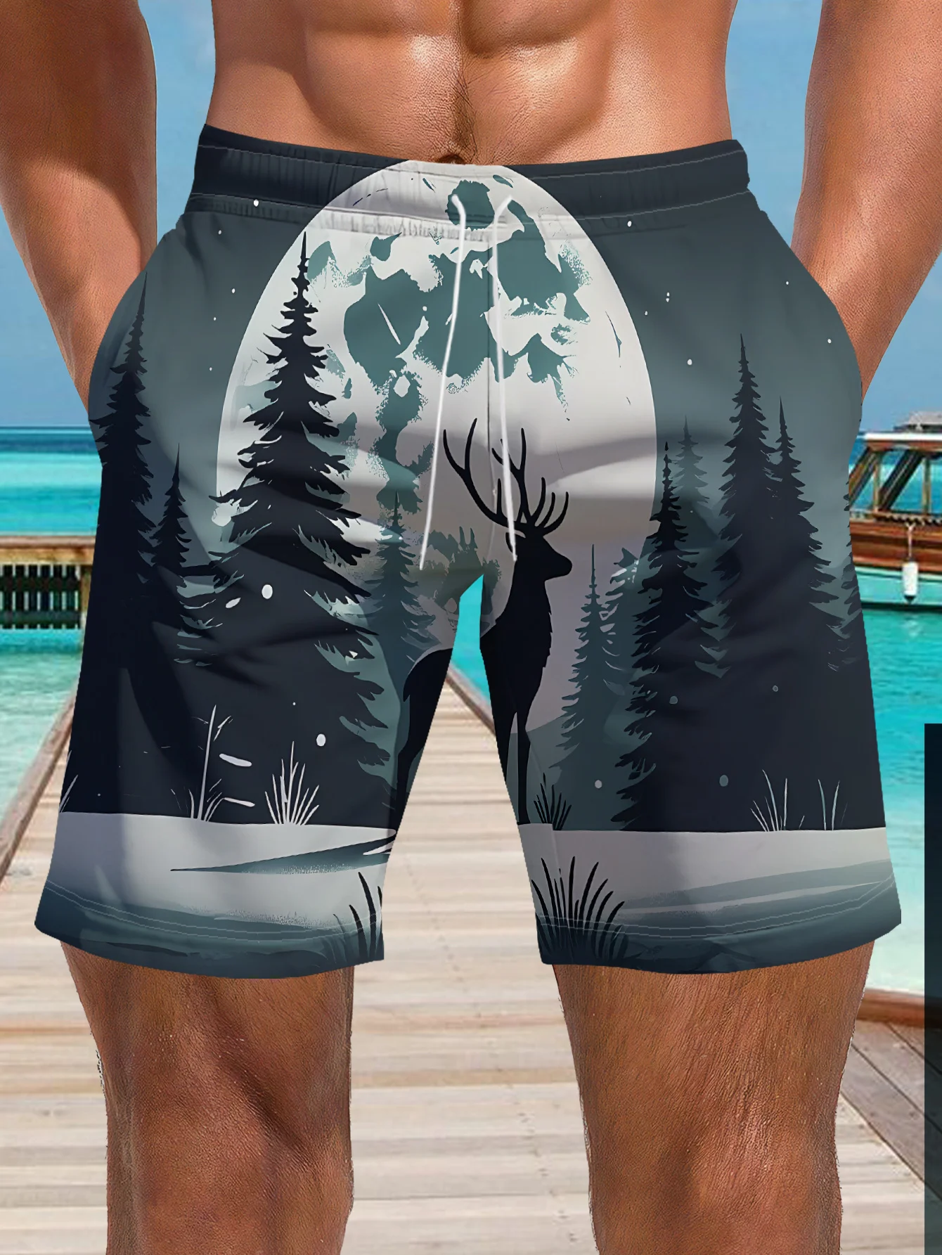 Mens Funny Surprised Cat Print Quick Dry Drawstring Waist Beach Shorts Swim Trunks 2026