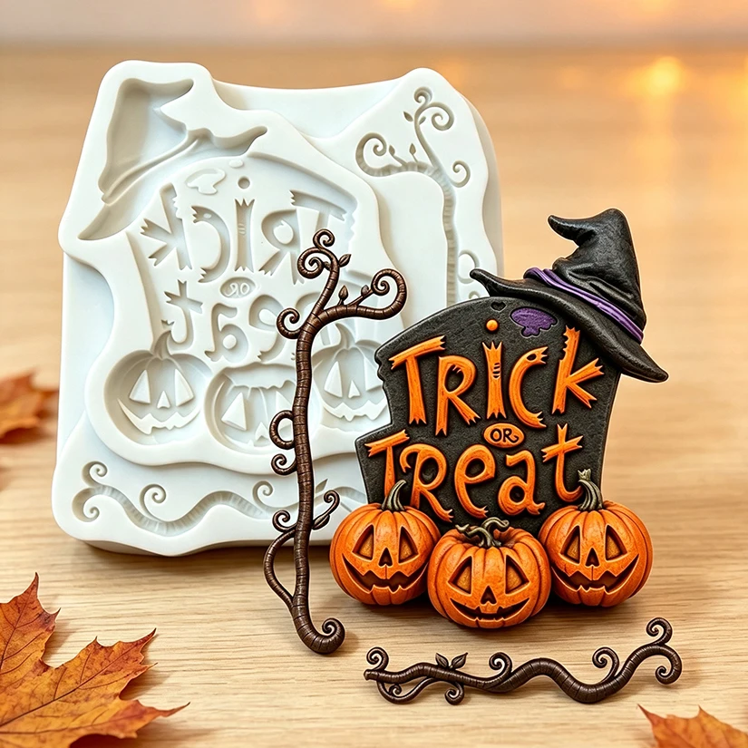 Trick or Treat Tombstone Jack-o’-lantern Halloween Silicone Sugarcraft Mould Cupcake Baking Fondant Cake Decorating Tools