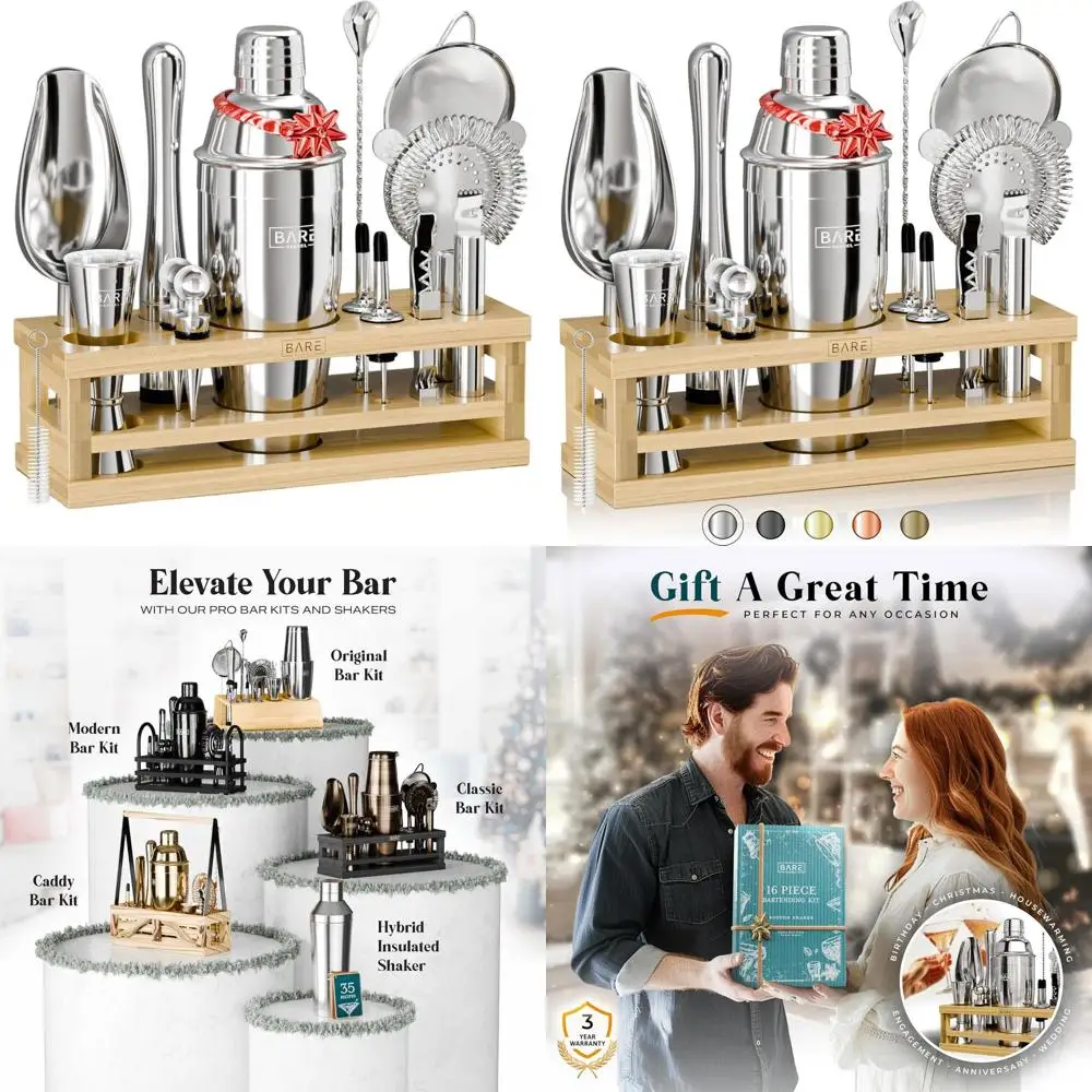 

16-Piece Cocktail Kit | Home Bartending Set with 35 Recipes | 24oz Shaker | Gift-Ready