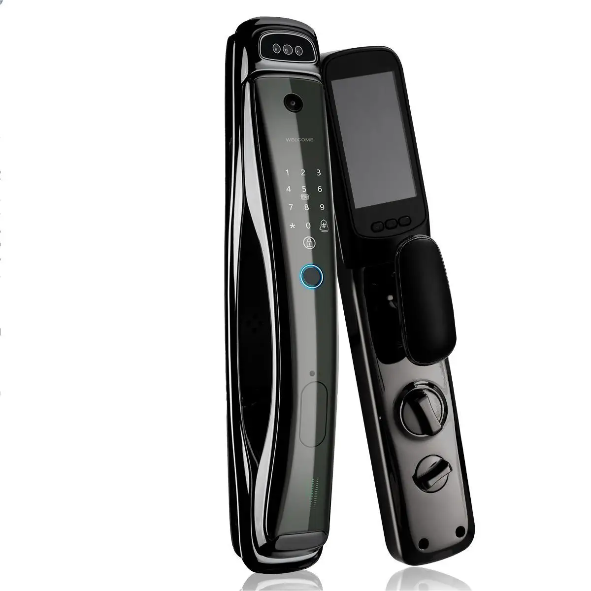 Smart Security Door Lock com reconhecimento facial 3D, câmera de 1MP, visão noturna infravermelha, despertar, impressão digital, cartão IC, desbloqueio de senha, Wi-Fi