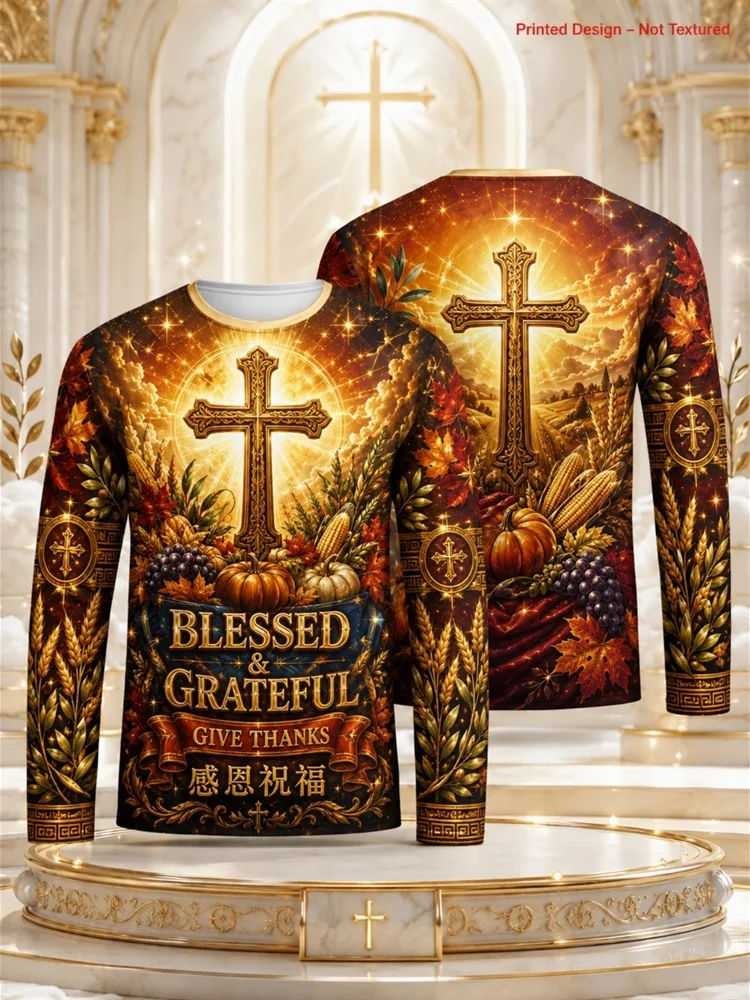 Men's By Faith We Stand Cross Crown of Thorns Eagle American Flag Long Sleeve T-Shirt Christian Graphic Tee Pullover Tops