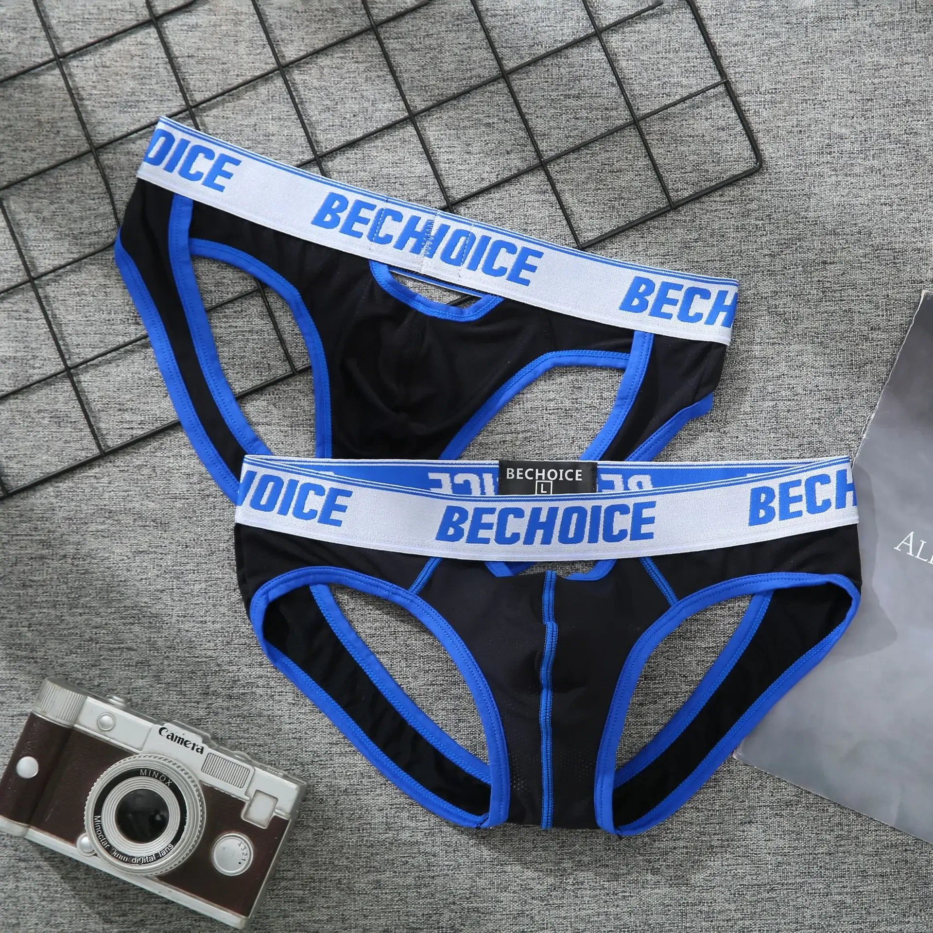 Bechoice-ropa interior sexy de cintura baja para hombre, pantalones dobles en T, con espalda hueca, para jóvenes