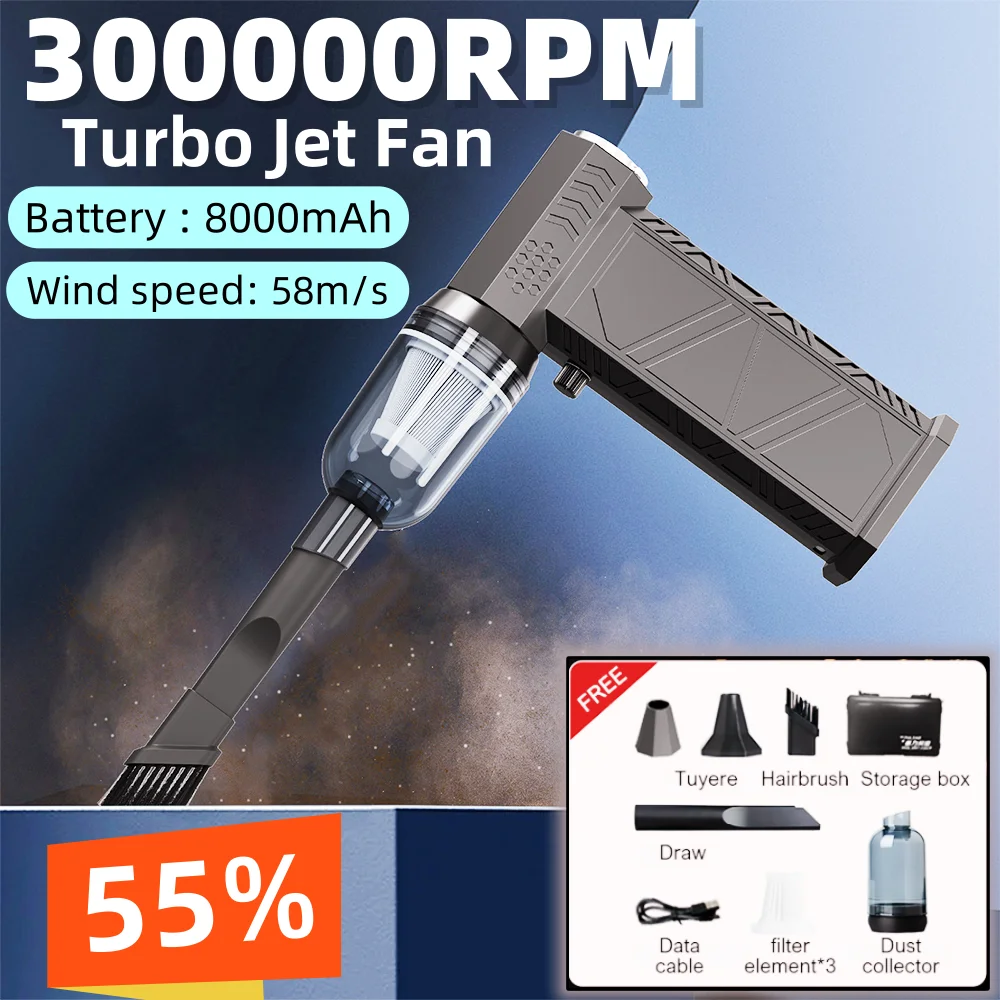 Violent Fan 300000RPM Powerful Air Blower Vacuum Dust Cleaner Type-C Charging Strong Winds 58m/s Brushless Turbo Jet Blower Dry