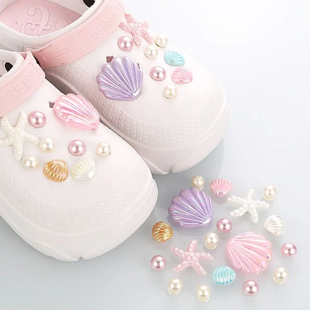 10/18Pcs/Set Transparent Floral Shoe Buckles Handmade Starfish Shells Hole Shoe Buckle Detachable Cute Rainbow Bear