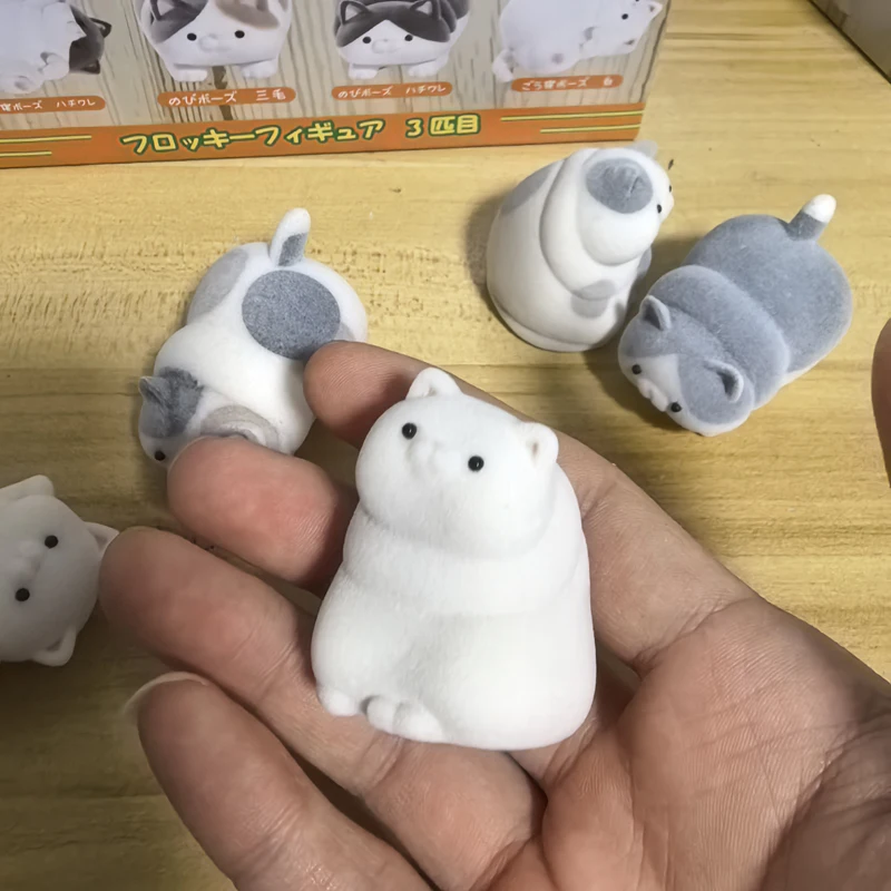 Cute Kawaii Figurine Anime Mini Flocking Cat Action Figure Box Model Toys Desktop Ornament Kids Gift