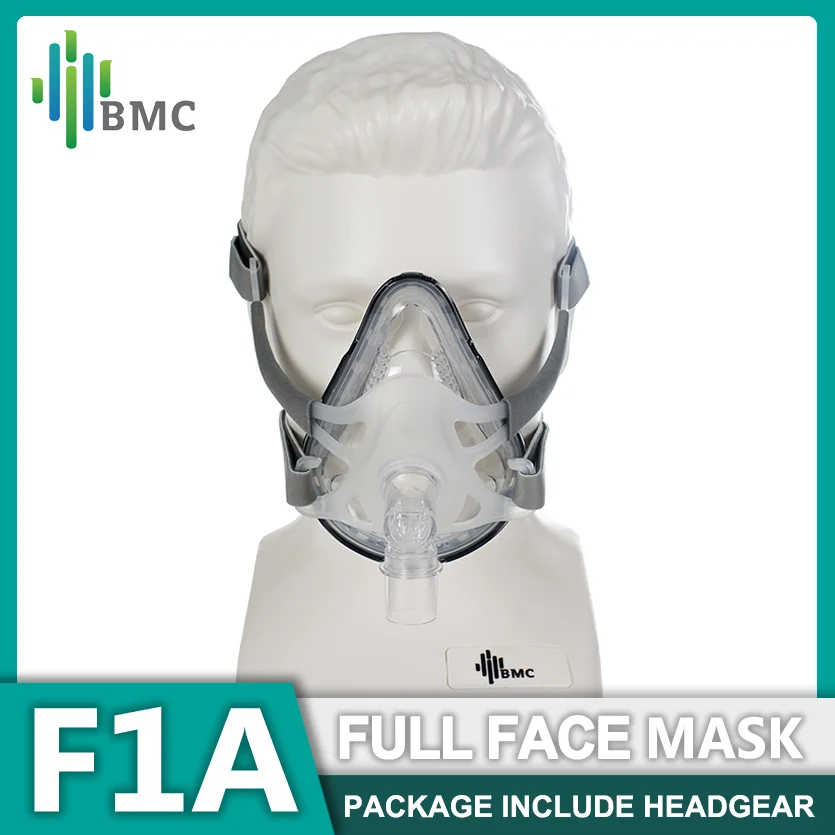 BMC F1A CPAP Maschera a pieno facciale con copricapo Nessun supporto sulla fronte Maschera per apnea Compatibile con tubo di diametro interno di 22 mm Consegna veloce