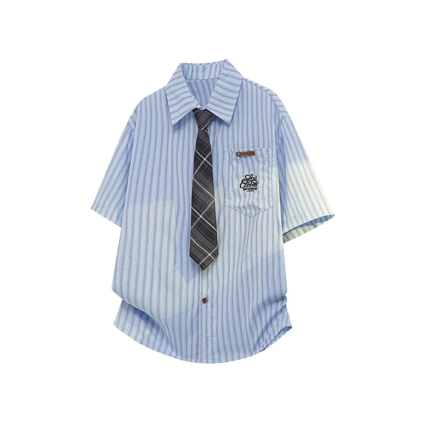 

Men's Short Sleeve Shirt New Summer Casual College Style Striped Shirt (With Tie) Youthful Energetic Comfortable Practical Top