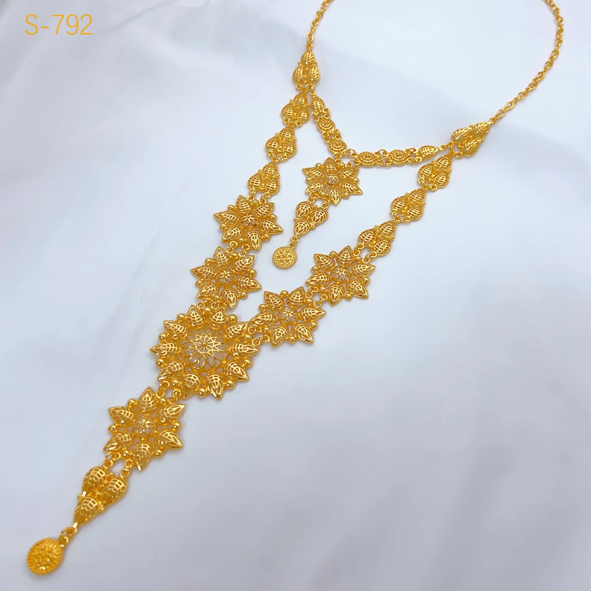 Luxury Dubai 24K Gold Color Long Necklace Set Nigerian Party Bridal Wedding Ethiopian Indian j=Jewellery Wholesale New Gifts