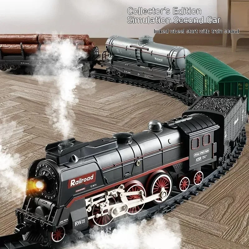 Retro Steam Train Simulation High Speed Rail Parking Lot Children's And Boys Electric Track Toys Retro Model Gift