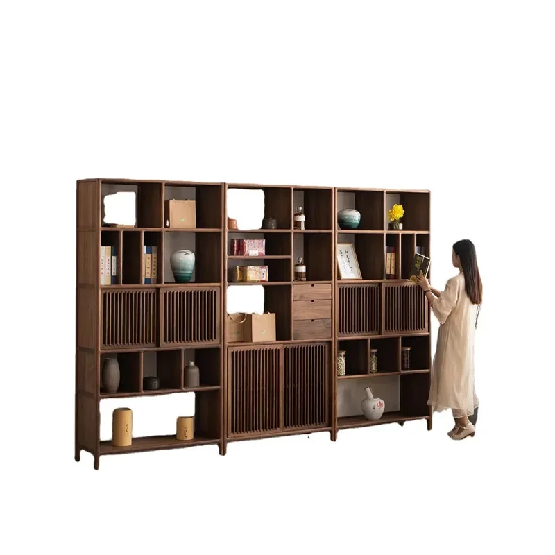 

New Chinese-style all-solid wood bookcase, black walnut Bogu shelf, display case, storage.