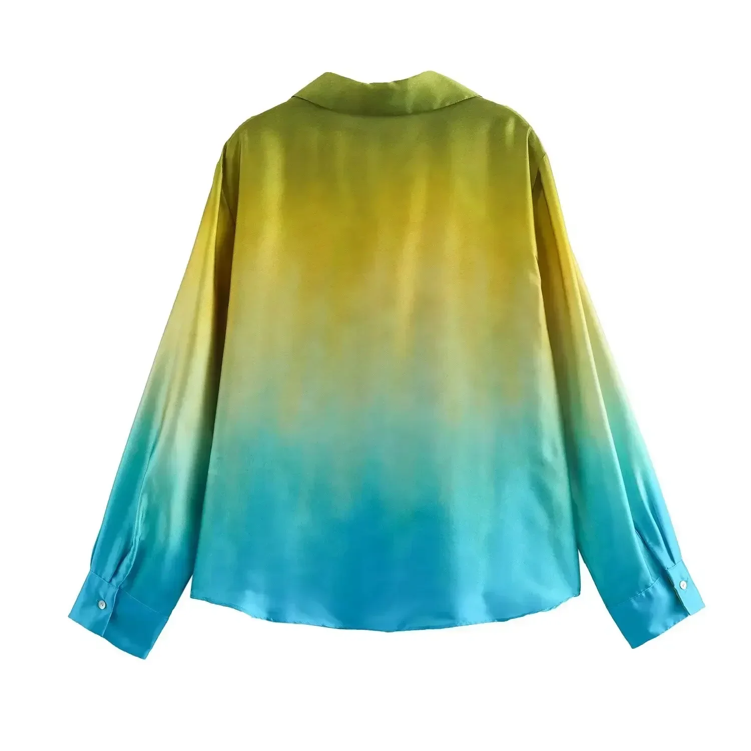 Women's 2024 New Fashion Tie Dyed Satin Texture Casual Lapel Shirt Retro Long sleeved Button up Women's Shirt Unique Top