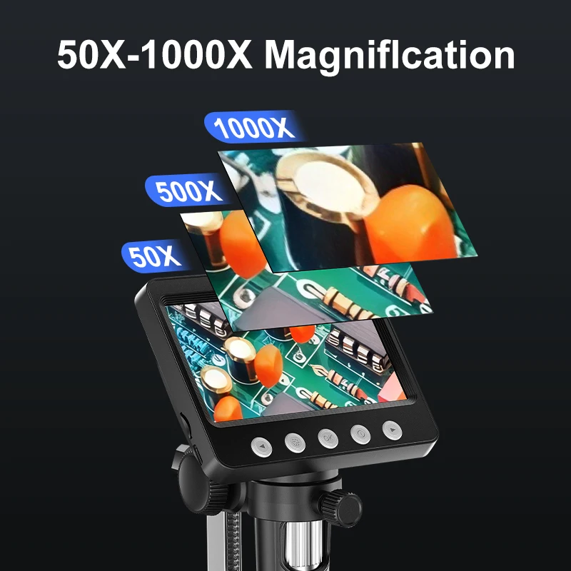 4.3‘’ Digital Microscope 1600X 2MP Coin Microscope Magnifier with 8leds Video Electronic Microscope for Soldering Phone Repair