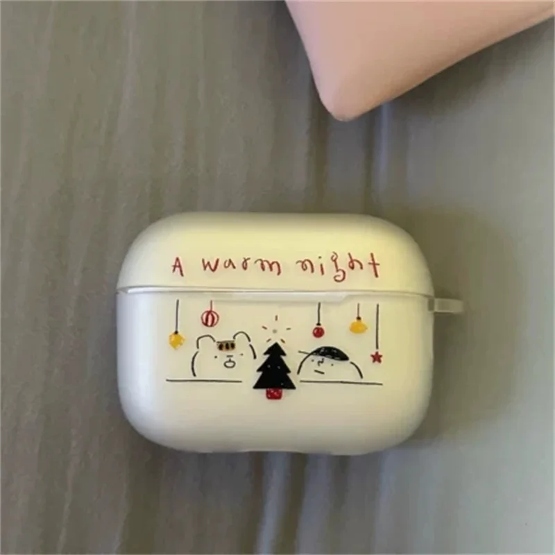 Korean Warm Night Cute Airpod Case for AirPods 1 2 3 Pro 2 AirPod Airpods Pro Case Clear TPU Air Pod Cover With Keychain funda