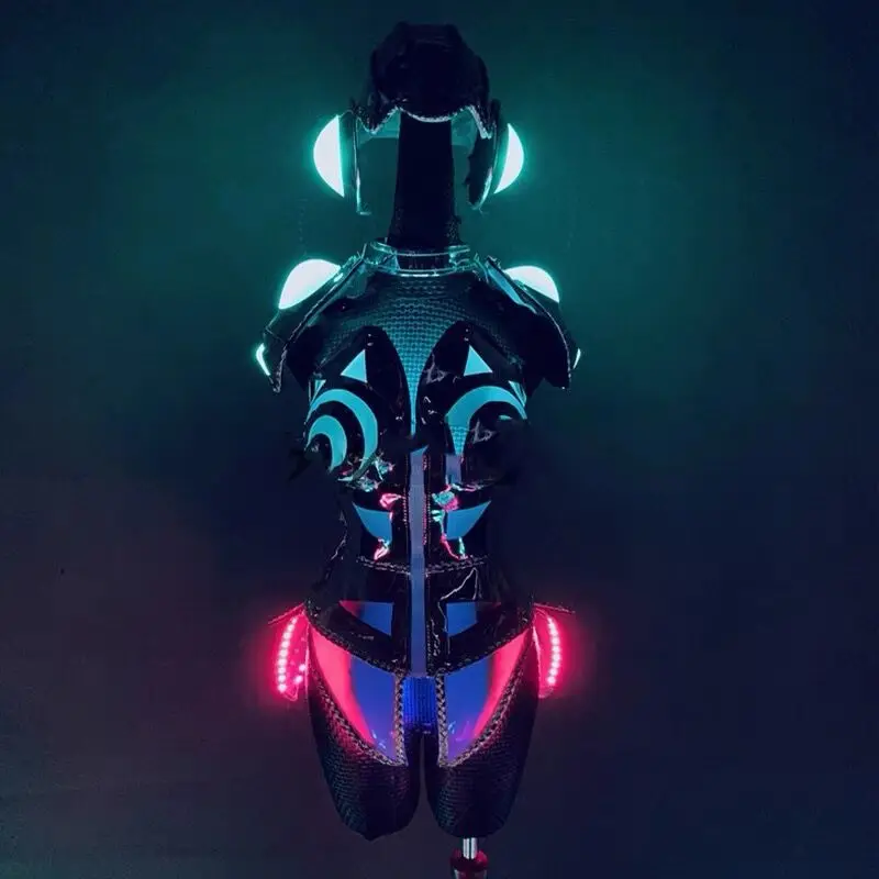 Neue Frauen Sexy Led Kostüm Damen Leuchten Trikot Raum Tanz Kleid Mädchen Disco Glowing Anzug Cosplay Weiß Overall Set