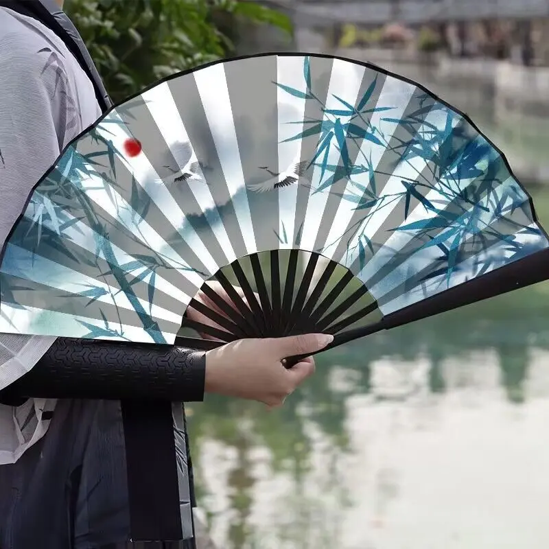 Summer Outdoor Decorative Folding Fan Bamboo and Wood Large Size Double-sided Hand Fan Home Decoration Chinese Gift 30cm