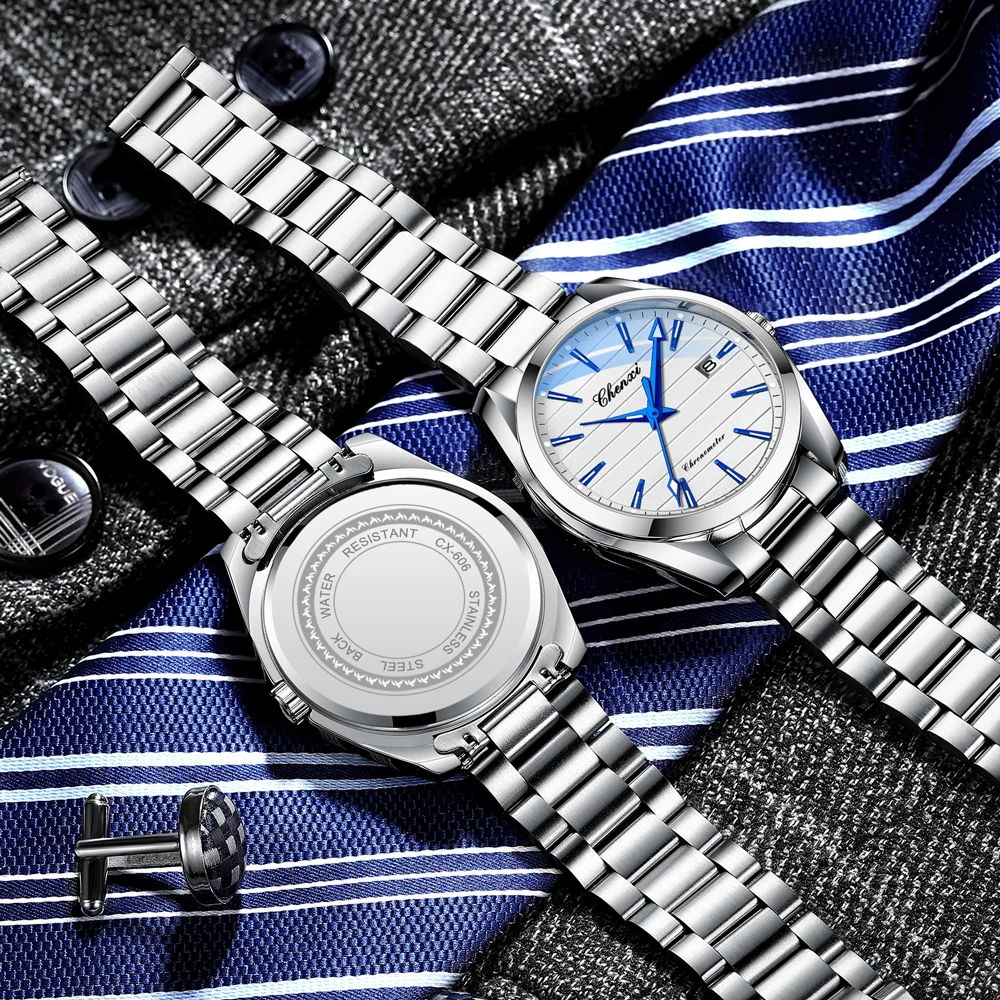 CHENXI Высокое качество мужские кварцевые часы из нержавеющей стали водостойкие светящиеся стильные деловые минималистичные наручные часы мужские подарки