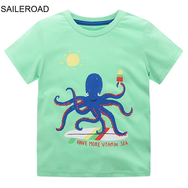 SAILEROAD Summer T Shirt Cotton Short Sleeve Cartoon Octopus T-shirts Kids Tee Girl Tops Boys Children Clothes