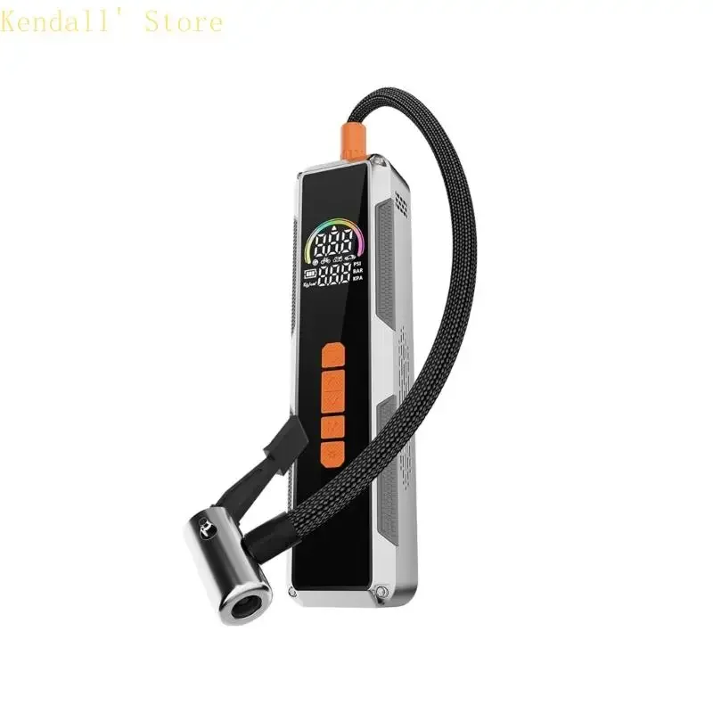 Tire Inflator Rechargeable Handheld Tire Pump with Digital Pressure Display, Type-C Charging and Braided Hose for Car Tire Care