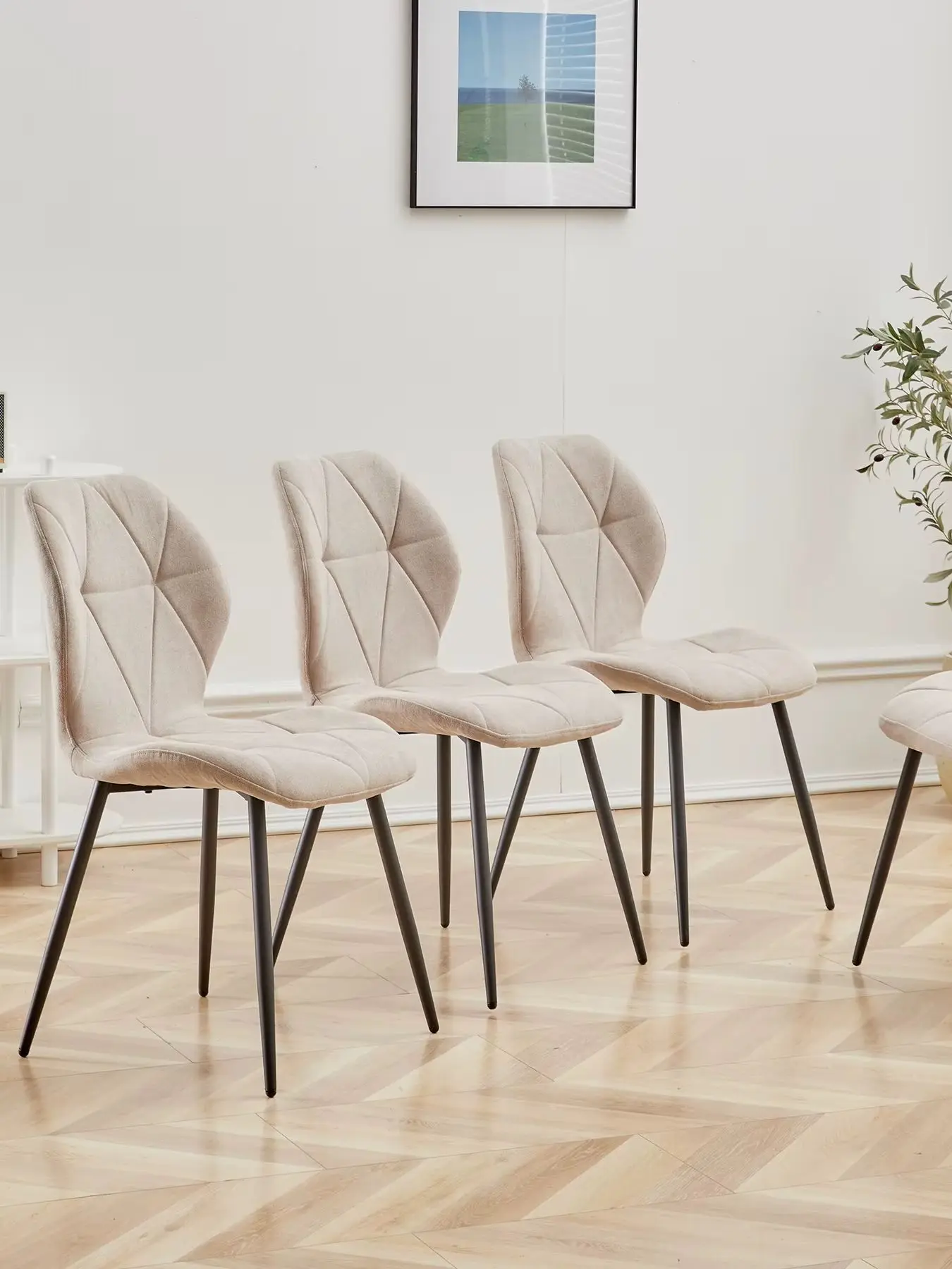 GrandCA HOME Set van 2/4/6 moderne eetkamerstoelen, gestoffeerd, gewatteerd linnen, minimalistische bureaustoelen voor keuken, eetkamer - afbeelding 2