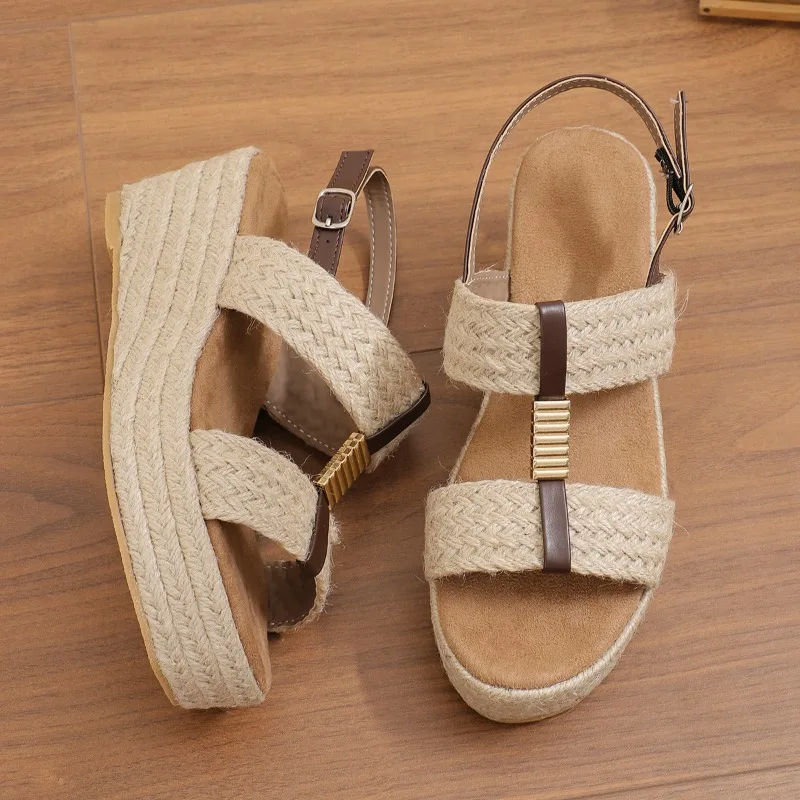 Women\'s Espadrille Wedges Sandals New 2024 Summer Hemp Rope Weaving Platform Gladiator Shoes Woman Comfort Casual Heels Sandals