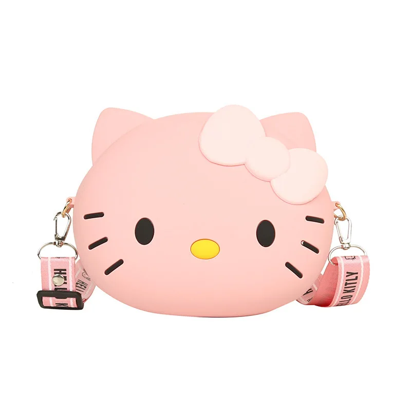 Hello Kitty 2024 New Cute Cartoon Silicone Children's Bag Light Coin Mobile Phone Bag Shoulder Crossbody Small Women's Bag