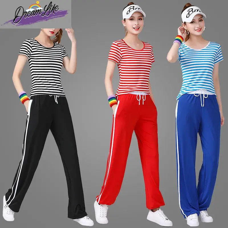 

Новый комплект для квадро-данса: полосатые спортивные брюки и топ для выступлений, женский костюм из смесового хлопка