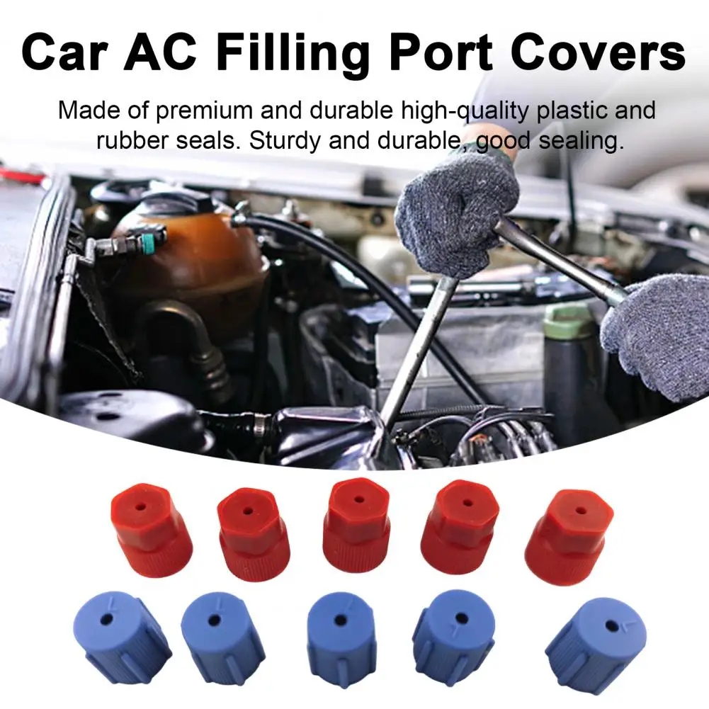 10Pcs/Set R134a Cap Set 16mm Red 13mm Blue Car Air Conditioner Caps For AC System Charging Port Caps Blue Low Side Red High Side