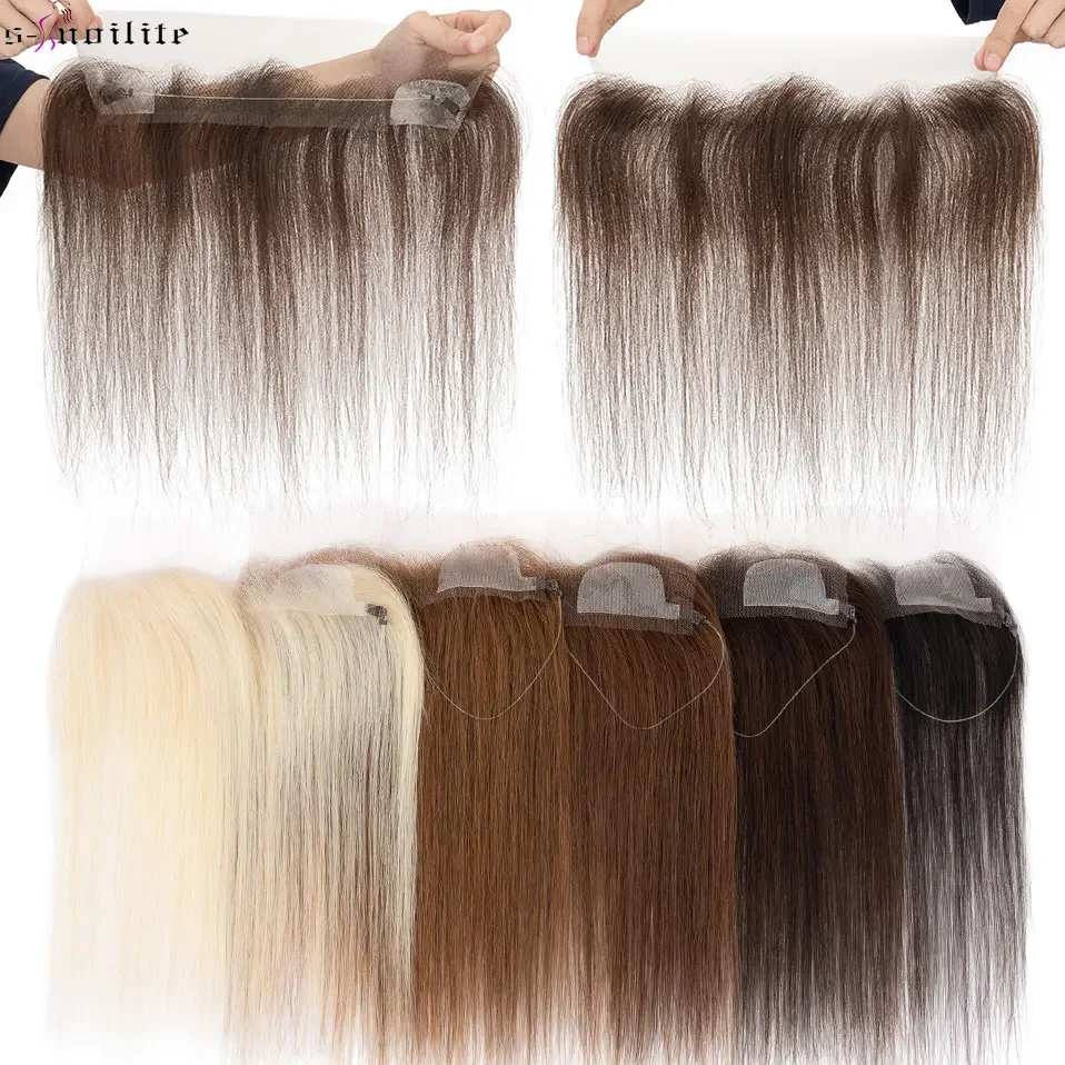 13×2" Lace Hairline Frontal Human Hair Topper Wig with Adjustable Fishing Line Hair Extension Invisible Forehead Frontal Patch