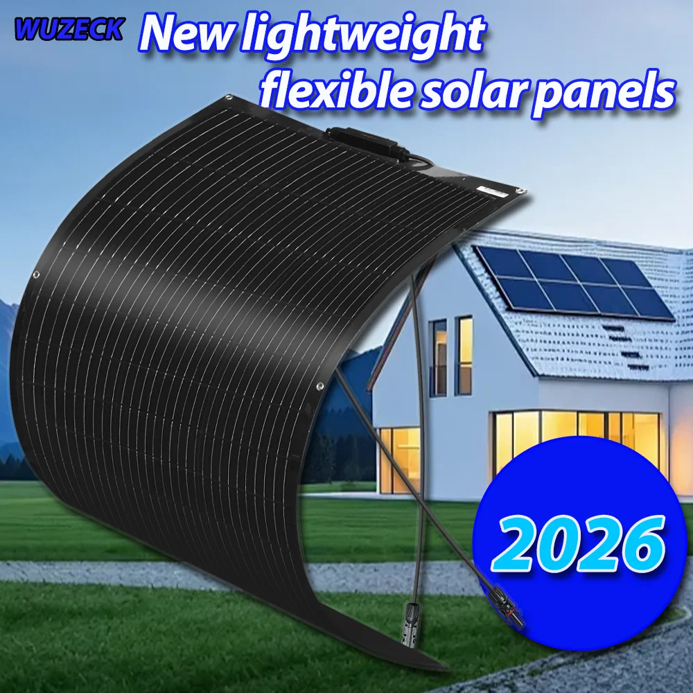 Flexible Solar Panel 120W 19.8V Flexible Monocrystalline Solar Panel 182 Cell High Efficiency Lightweight PET Surface Waterproof IP67 Ultra-thin Flexible Solar Panel with 0.9m Cable for RV Boat Camping Balcony Off Grid Power System Home Energy Storage