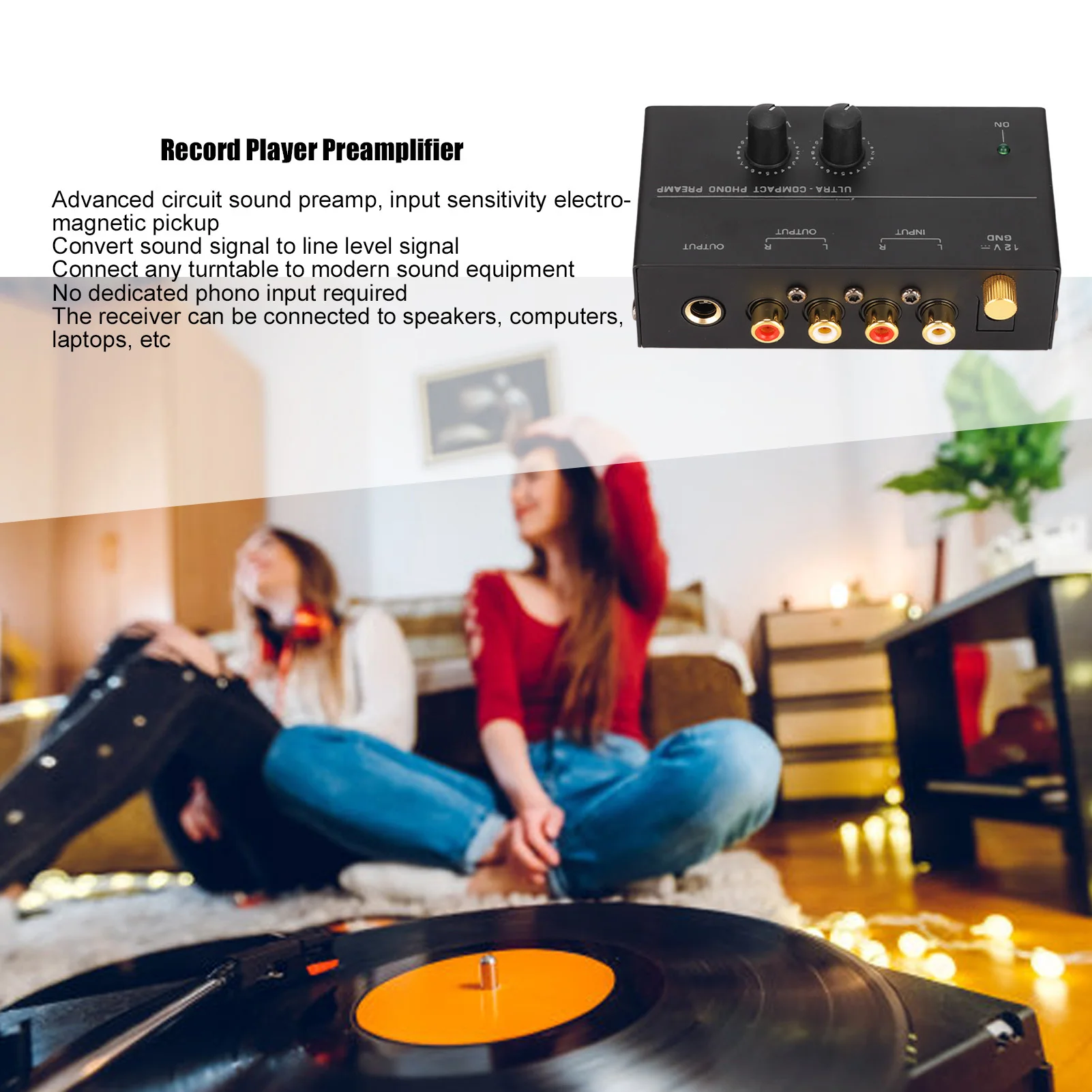 PP500 Phono Preamp Low Noise Stereo  Input  Output Knob Control Mini Record Player Preamplifier Record Player Preamplifier