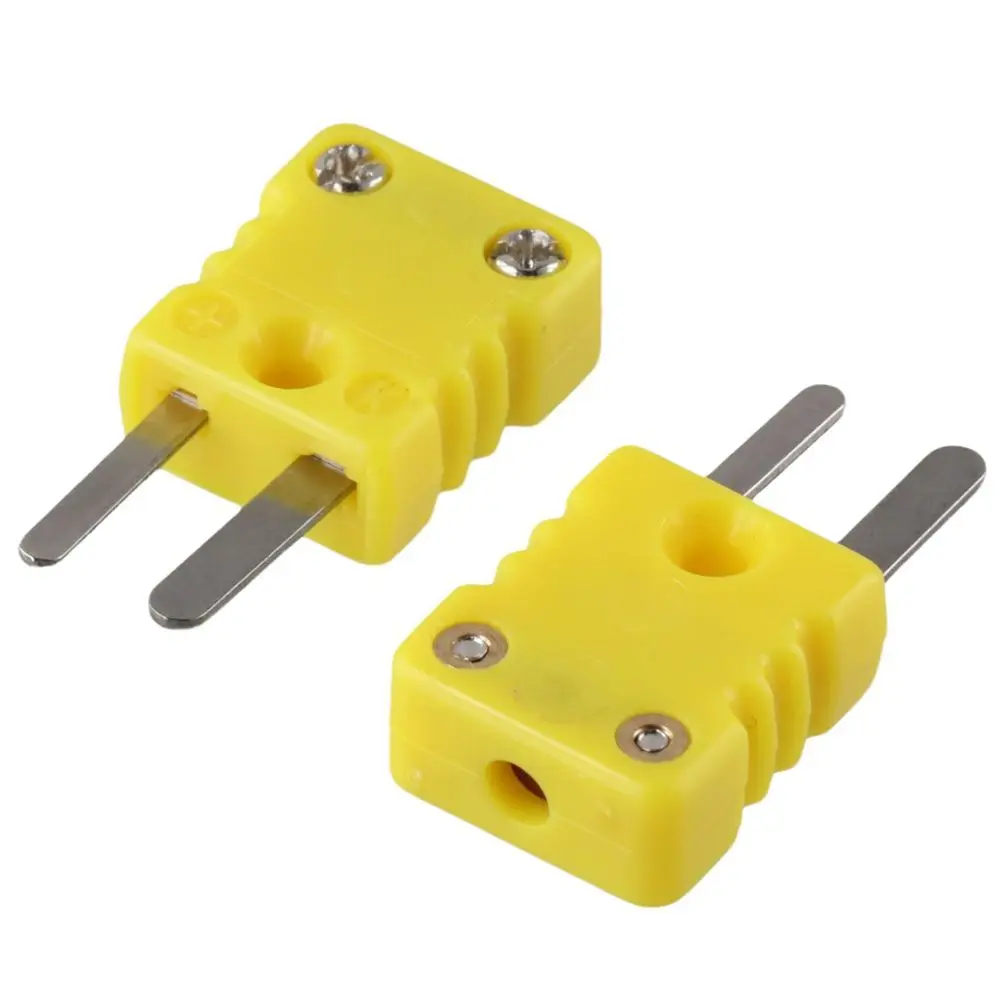 2Pcs Yellow K Type Thermocouple Connector -200-1300℃ Plastic Mini Male Plug Wire Connectors Thermocouple Sensor Probe