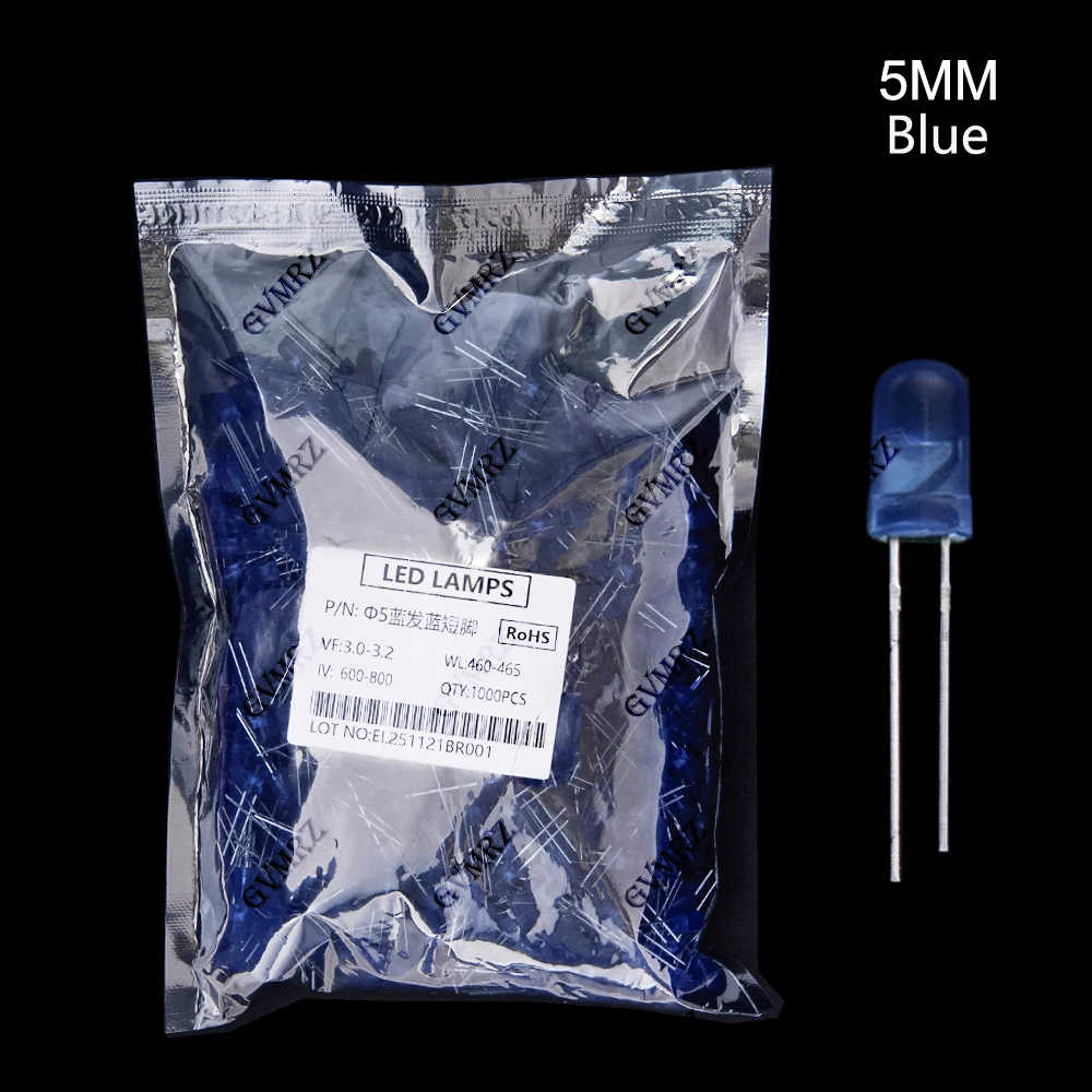 1000PCS 3mm 5mm Red/Yellow/Blue/Green LED Diode Indicator Assorted Colors Round & Straw Hat Short Lead Electronic Component