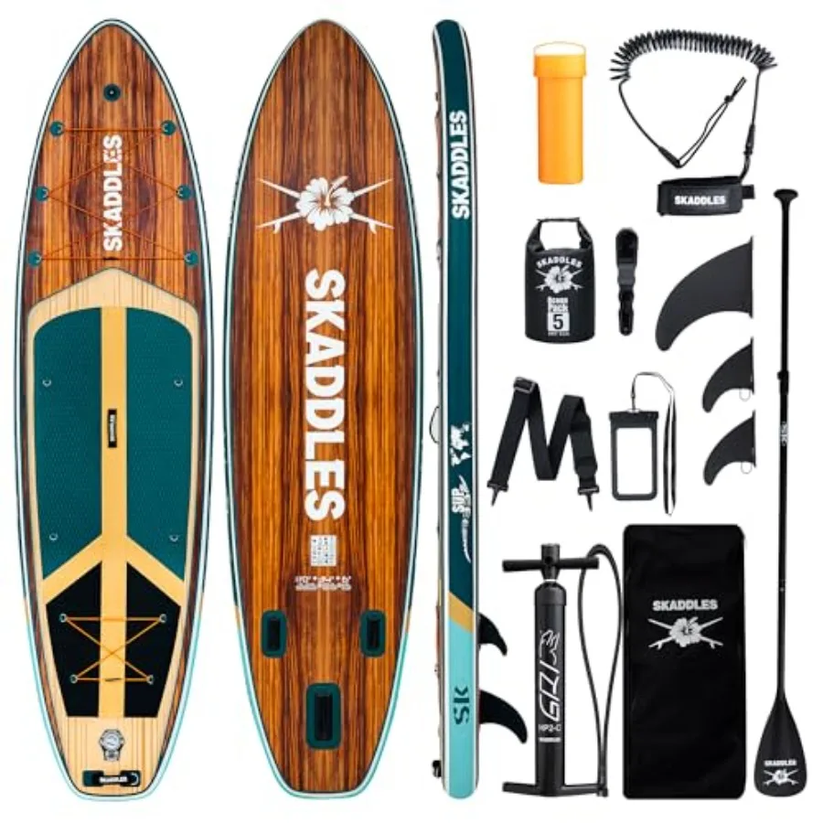 Tabla de Paddle Surf Inflable de 11' para lagos y ríos, material de PVC, azul/gris, diseño ultraestable y extra ancho para adultos