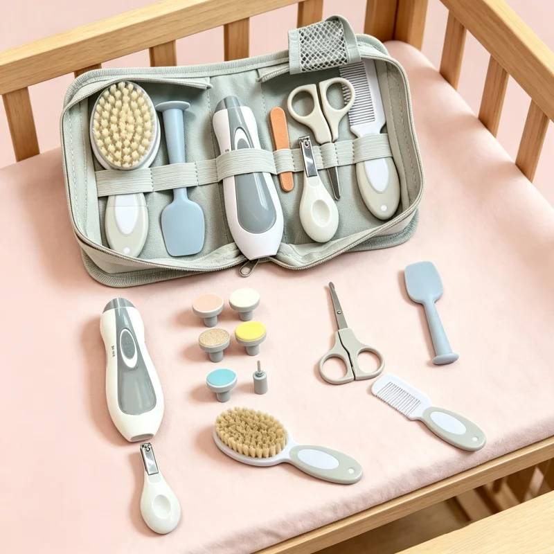 7pcs baby daily care set, including soft-bristled brush, comb, nail clipper, scissors, electric nail file, nail file, baby care
