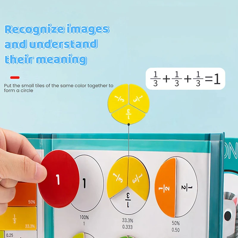 Livre de fractions magnétiques pour enfants, livre de démonstration de fractions magnétiques, ensemble de carreaux et de cercles de fractions magnétiques
